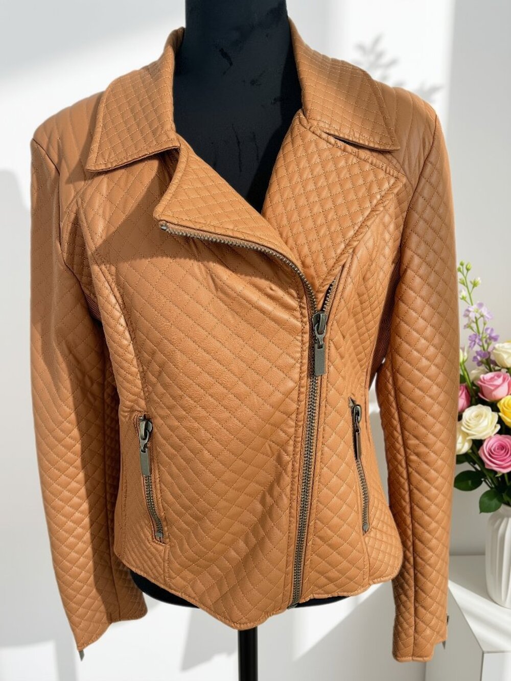 Bar III Fitted Leather Jacket - Camel Color - Never Worn